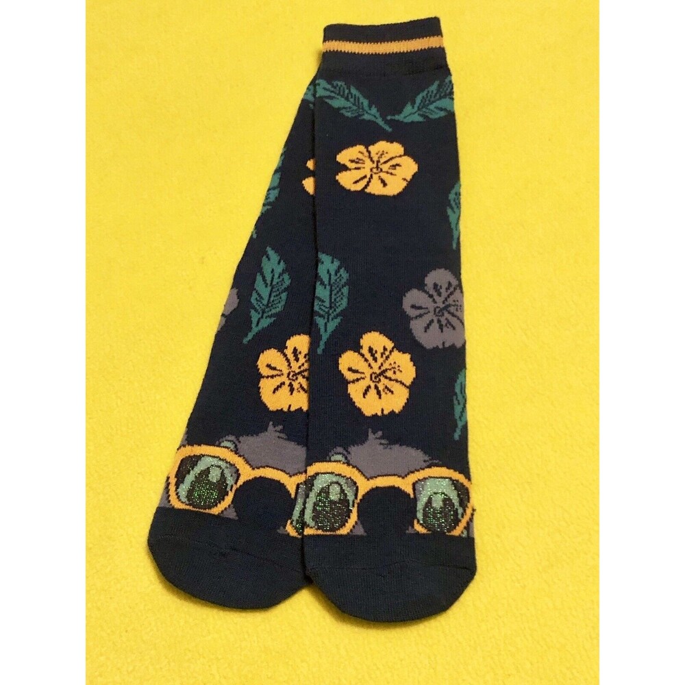 Lilo & Stitch Socks Hawaiian Blue Floral Disney Hawaiian Floral Hibiscus